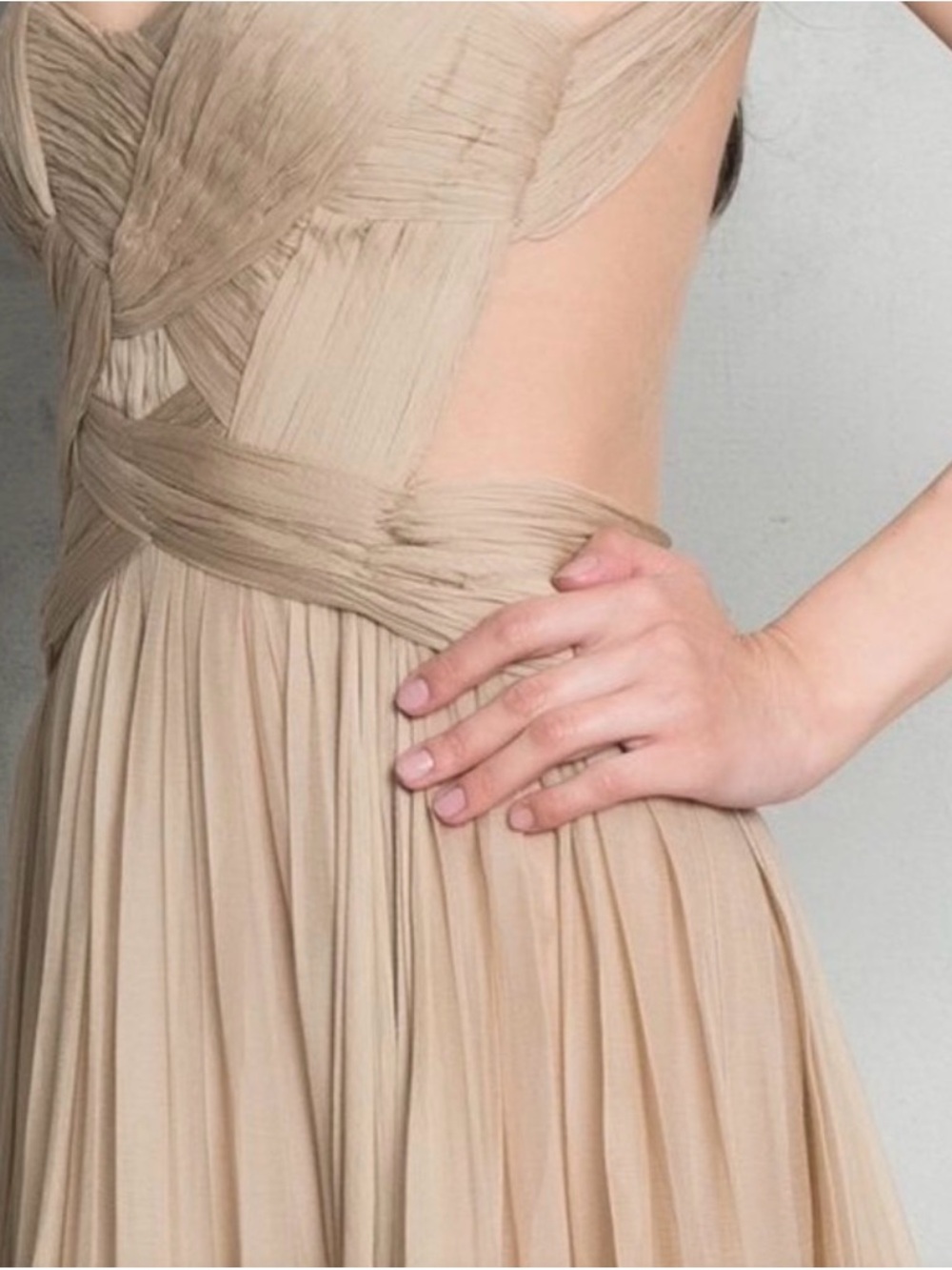 Elegant Beige Wedding Dress with Pleated Detail